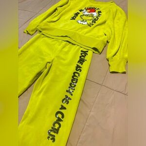 Justice Girls Grinch Printed Velour Sweatshirt and pants
